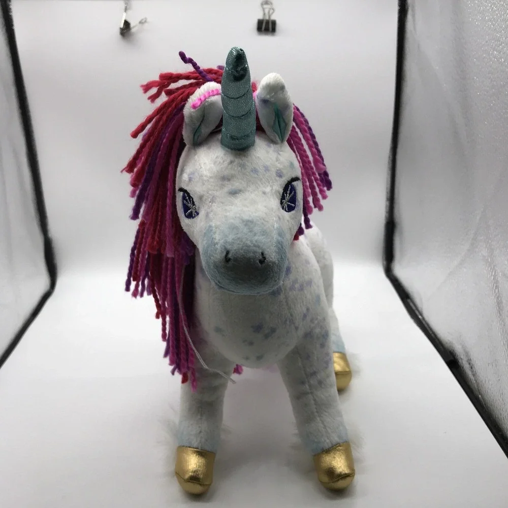 Douglas Toy  UNI the Unicorn Rainbow Yarn Hair Gold Hoofs Embroidered Eyes
